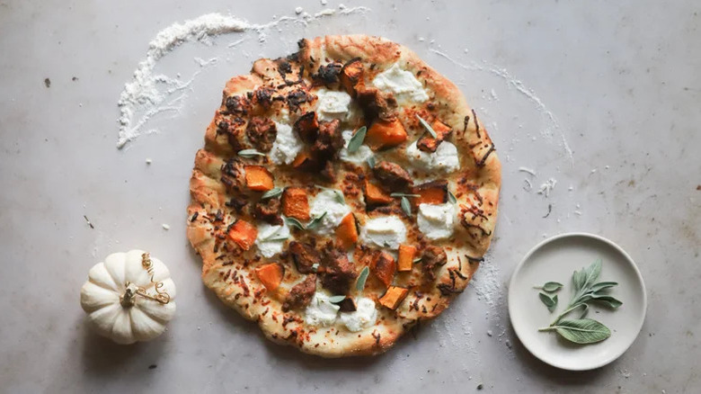 Roasted Pumpkin Sausage Ricotta Pizza