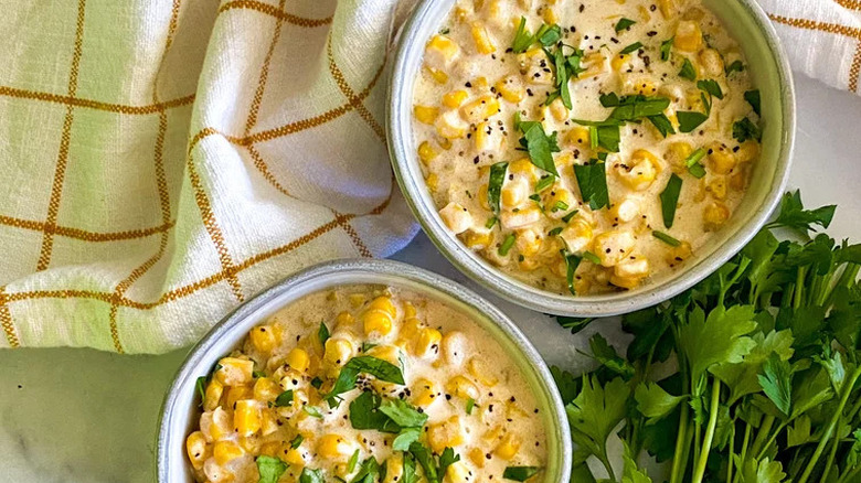 Bowls cream corn with parsley