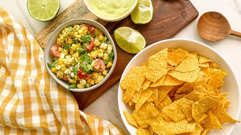 Elote dip with corn chips