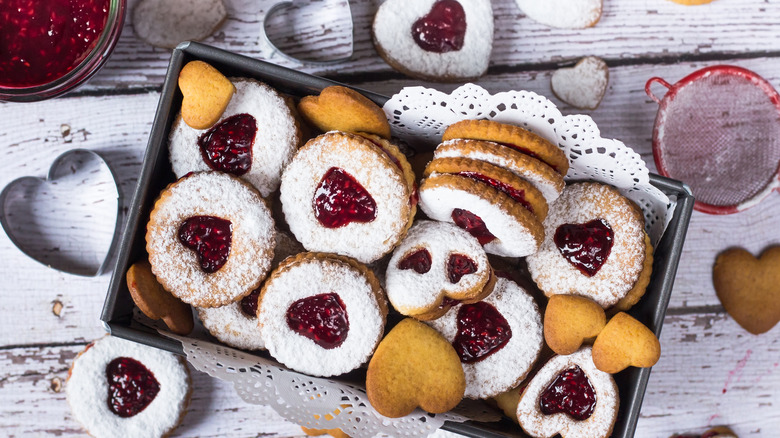 Box of Linzer cookies