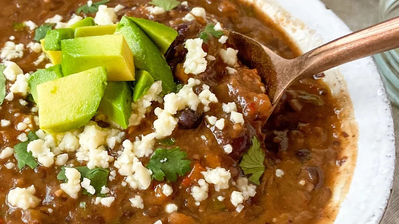 Black bean soup with avocado