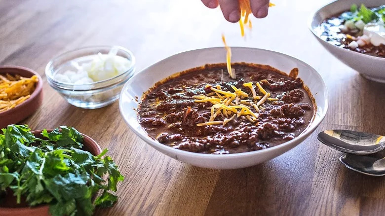 Chili with shredded cheese