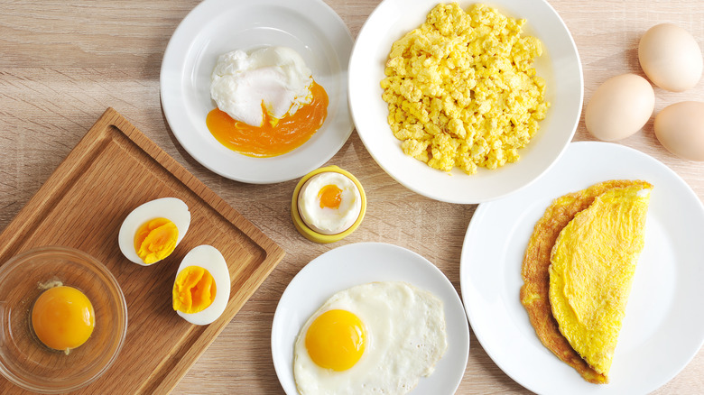 Eggs cooked in various styles
