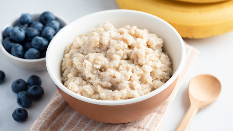 Bowl of oatmeal with blueberries