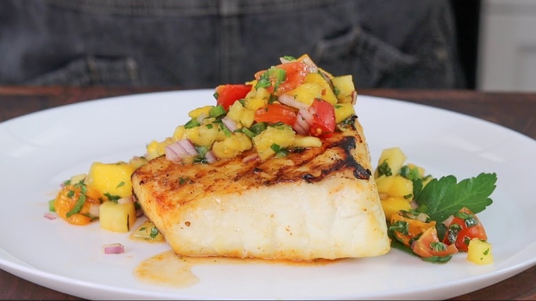 Grilled halibut and salsa