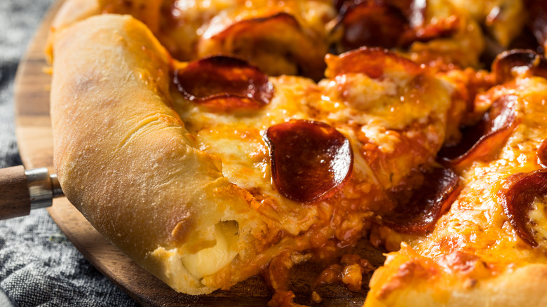 Close up of stuffed crust pizza