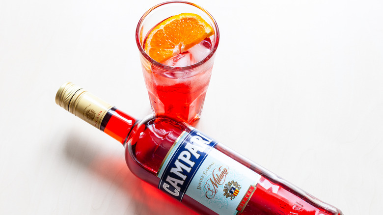 Campari cocktail with bottle