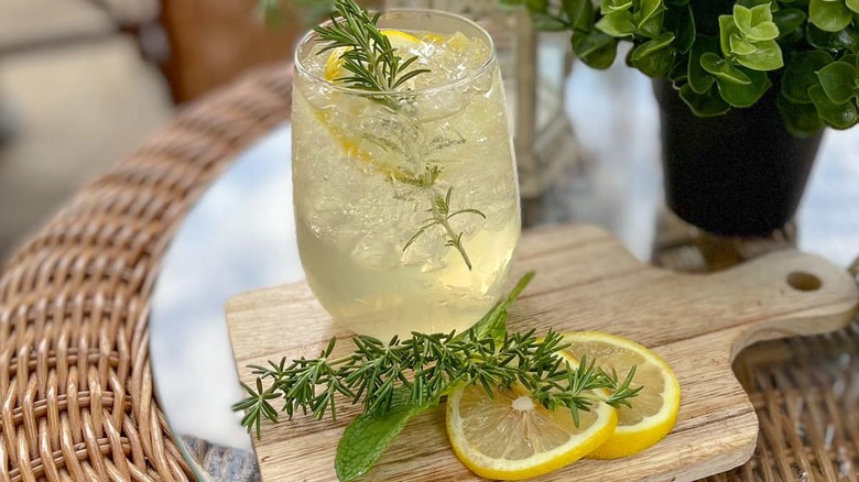 Wine spritzer, lemon, herbs