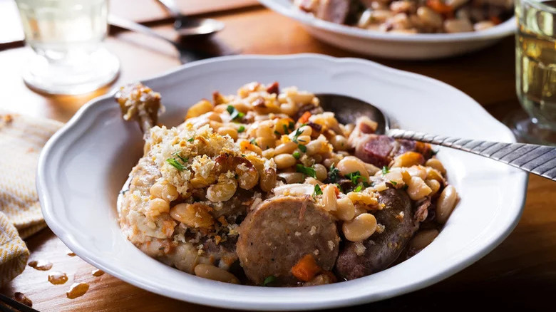 Cassoulet in white bowl