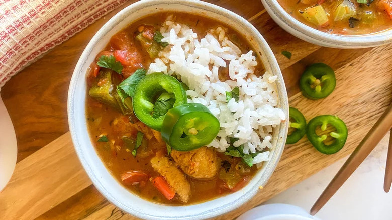 Gumbo in bowls with rice