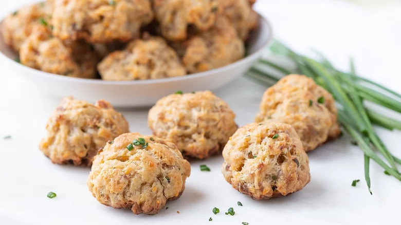 Sausage balls on white plate