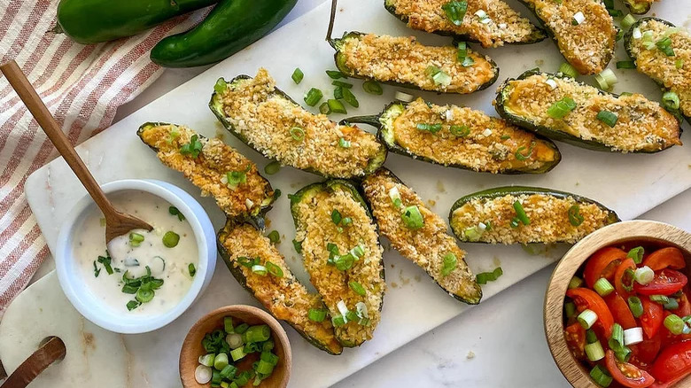 jalapeño poppers on marble slab