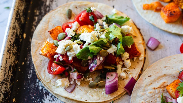 butternut squash taco on tray