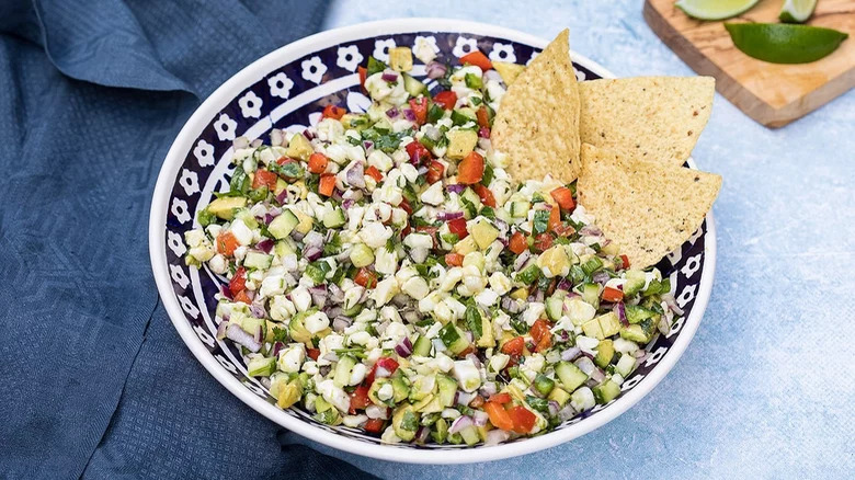 ceviche in bowl with chips