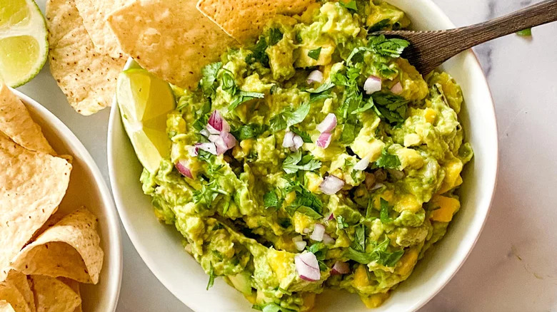 mango guacamole in bowl