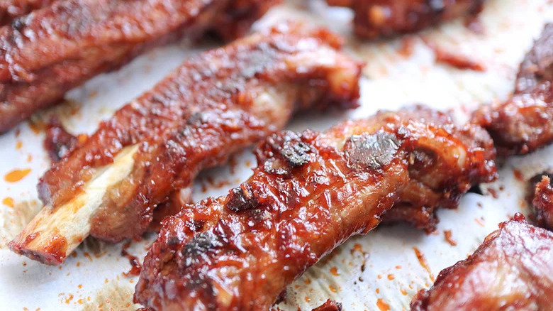 Pork spare ribs on sheet