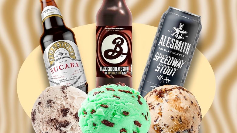 Composite image of three beer and ice cream combinations