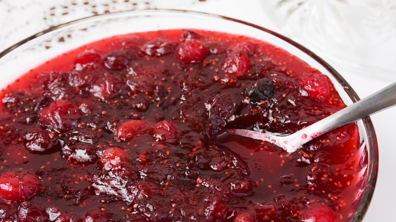 Close-up of bowl of cranberry sauce