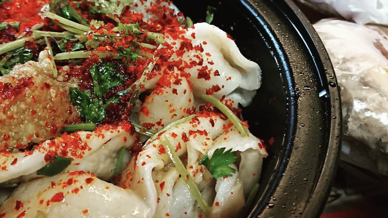 Hand pulled noodles in bowl 