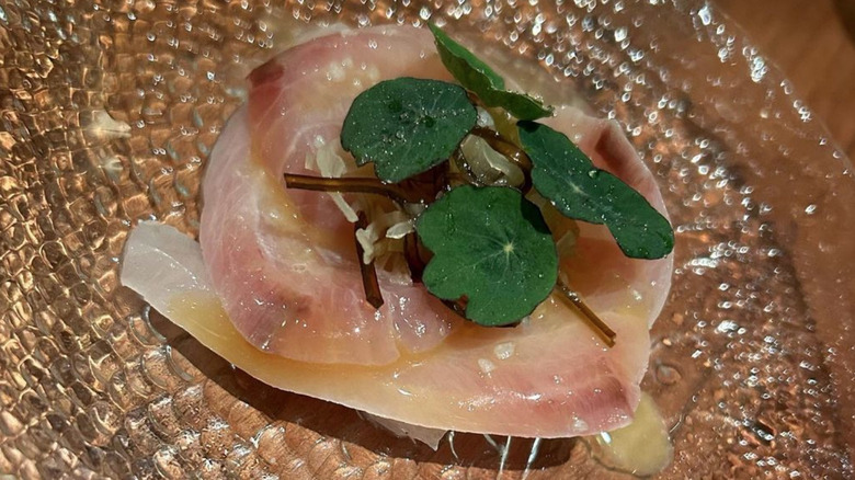 nasturtium garnish on sashimi