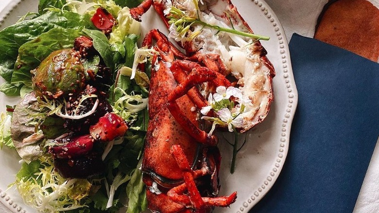 seafood on glass plate