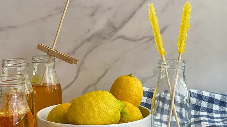 Lemon rock candy in jars