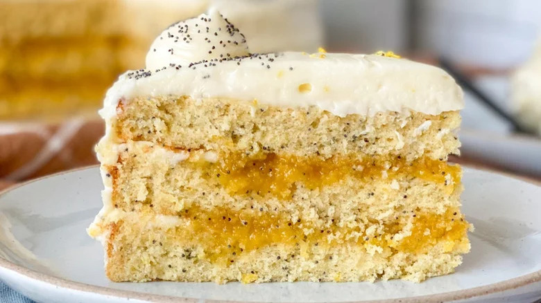 Slice of lemon poppyseed cake