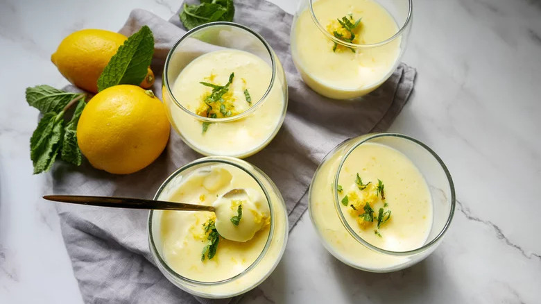 Lemon possets in glasses