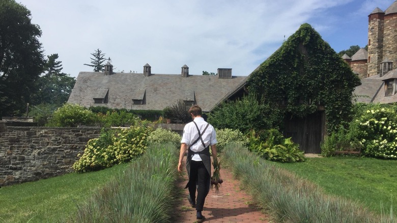 Chef walking on pathway