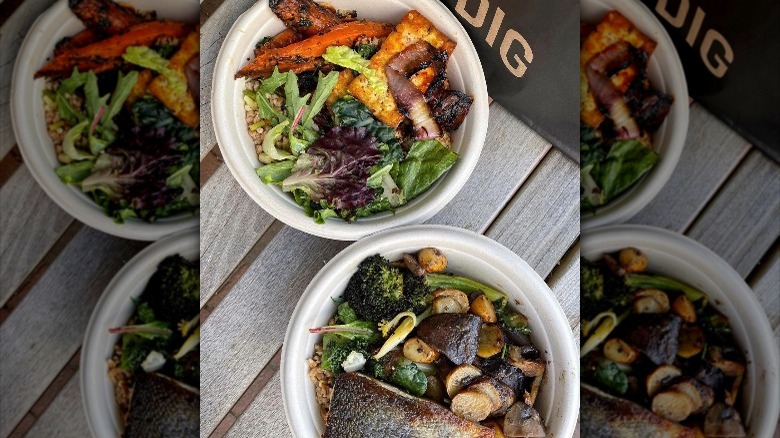 Dig salmon and greens bowls