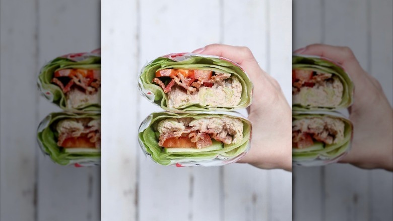 Chicken, bacon, cheese, lettuce wrap