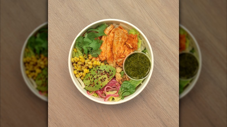 Chicken, avocado, and corn bowl