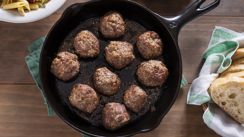 Homemade pan of meatballs