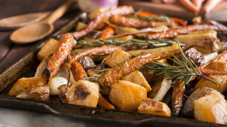 Pan of roasted root vegetables