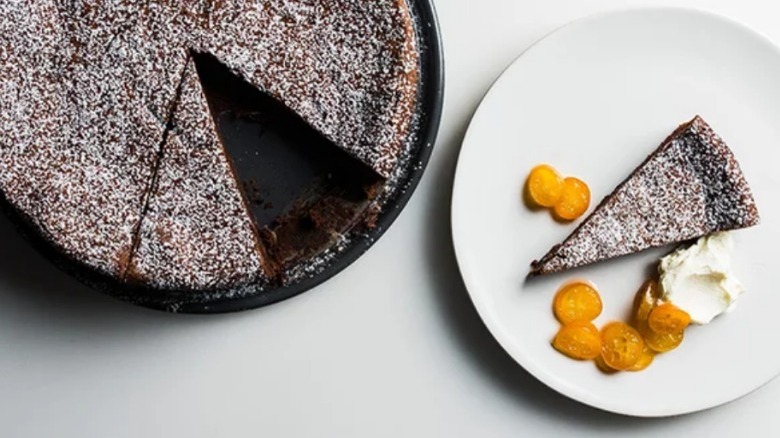 Flourless Chocolate and Chestnut Cake with Kumquat Sauce