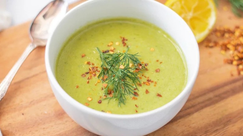 Asparagus soup with pepper flakes