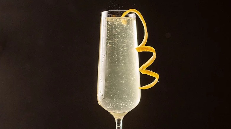 Flute glass with lemon twist