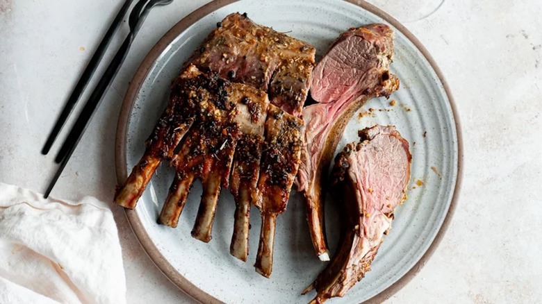 Rack of lamb on plate