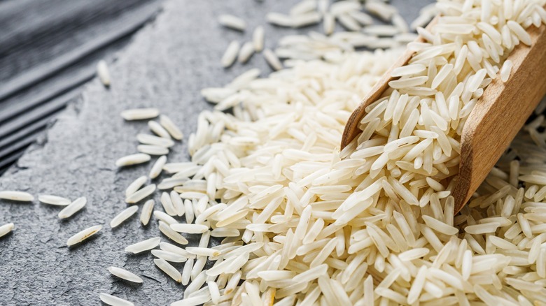 Basmati rice spilling on table