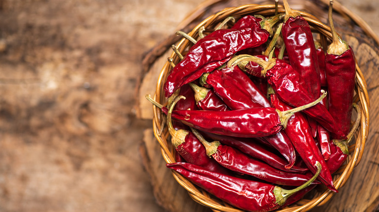 Dried red chilis in bowl