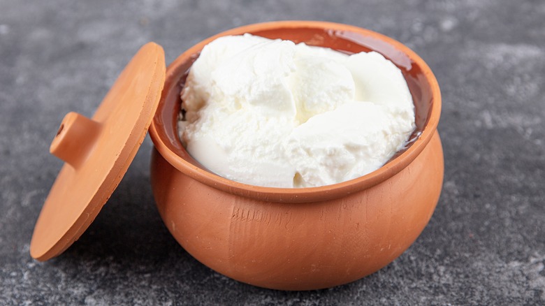 Yogurt in a clay pot