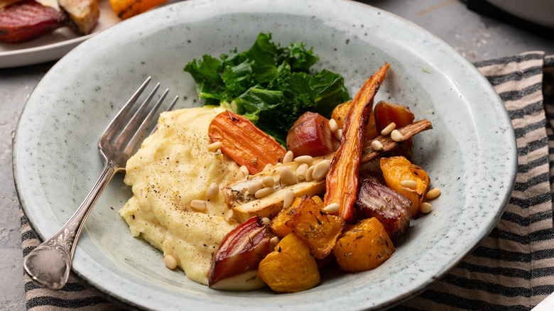 roasted root vegetable over polenta