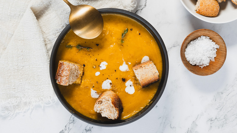 carrot soup bowl with croutons