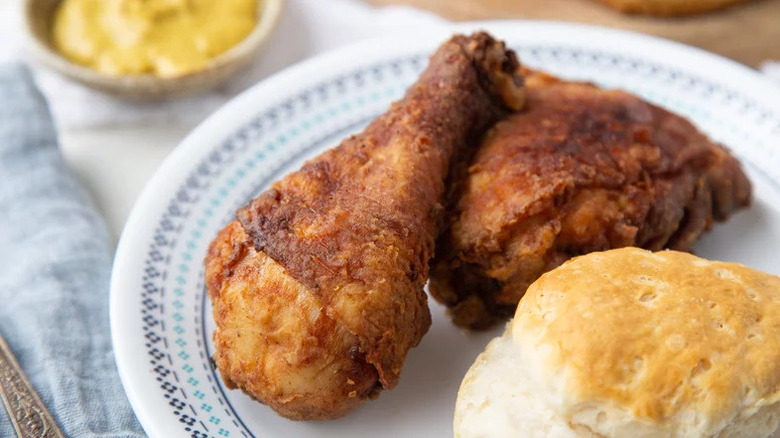 Mustard fried chicken and biscuit