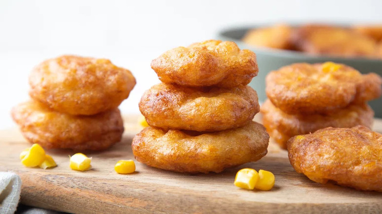 Stacks of corn fritters