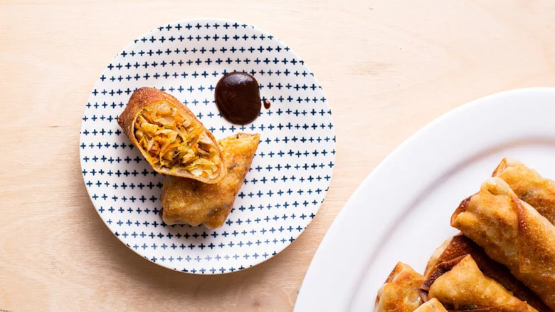 Vegetable egg rolls on plates