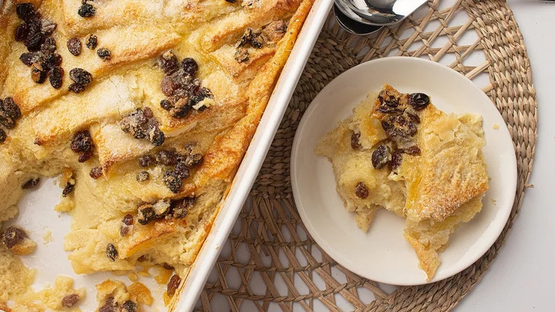 Irish Bread and Butter Pudding on plate