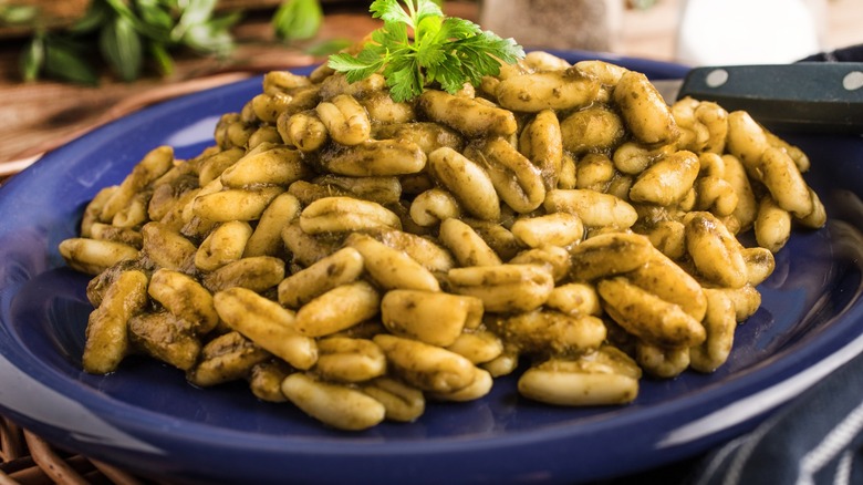 Plate of cavatelli with spinach pesto