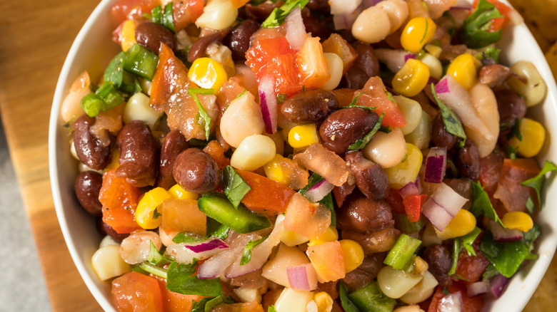 Cowboy caviar in a white bowl