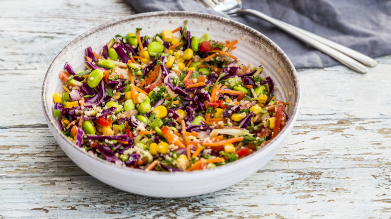 Edamame with cabbage and veggies